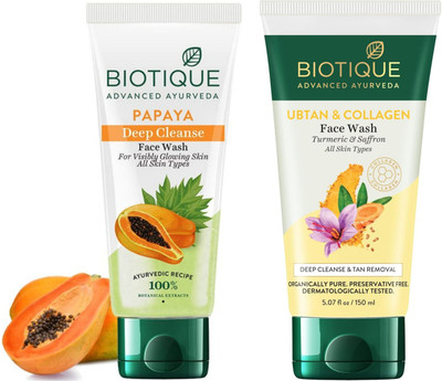 BIOTIQUE Papaya 150ml & Ubtan 150ml Facewash Set of 2 Face Wash(300 ml)