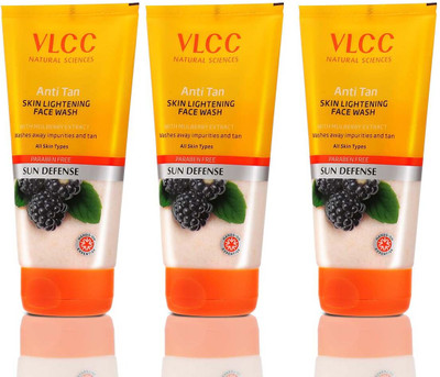 VLCC Anti Tan Skin Lightening  For SUN DEFENSE, Washes away impurities and Tan 150ml Each Pack Of 3 Face Wash(450 ml)