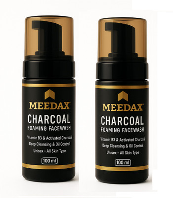meedax Charcoal Foaming  with Vitamin B3 & Aloe Vera – Pack of 2 (Each 100 ml) Face Wash(200 ml)