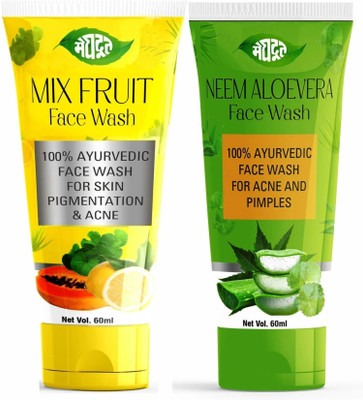 MEGHDOOT Neem Aleovera and Mix fruit Antiseptic Facewash for Deep Cleansing (Pack of 2 - 60ml Each) Face Wash(120 ml)