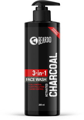 BEARDO Activated Charcoal Anti-Pollution  for Deep Pore Cleaning, 200ml | Removes Dirt & Impurities | Suitable for Acne Prone Skin | For Men Face Wash(200 ml)