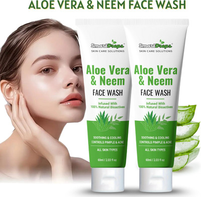 smartdrops Neem with Aloevera Facewash, Anti-bacterial for refreshing and face Dry & Oily Skin-Tube Neem & Aloevera  use for men and women Face Wash(60 ml)
