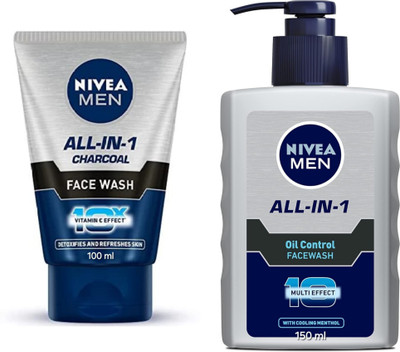 NIVEA All-in-1 Charcoal - 100ml & All-in-1 Oil Control - 150ml (Pack of 2) Face Wash(250 ml)