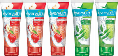 Everyuth Naturals moisturizing fruit 50g 3pc and purifying neem 50g 2pc Face Wash(250 g)