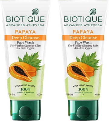 BIOTIQUE PAPAYA DEEP CLEANSE FACEWASH FOR NATURAL GLOWING & CLEANSING SKIN PACK OF - 100ml x 2 Face Wash(200 ml)