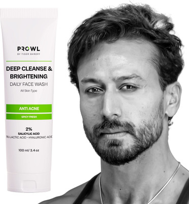 PROWL By Tiger Shroff 2% Salicylic 1% Lactic & Hyaluronic Acid Facewash Anti Acne Cleanser Oily & Dry Skin Spicy Fresh Face Wash(100 ml)