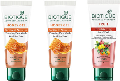 BIOTIQUE Honey Gel  50 ml (Pack of 2), Fruit  50 ml (Pack of 1). Face Wash(150 ml)