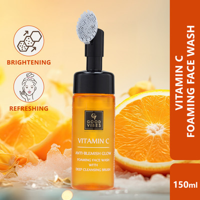 GOOD VIBES Vitamin C Anti-Blemish Glow Foaming  With Deep Cleansing Brush Face Wash(150 ml)
