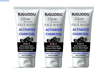 RJ GUDDU Charcoal  for Daily Deep Clean – Pack of 3 Face Wash(300 g)