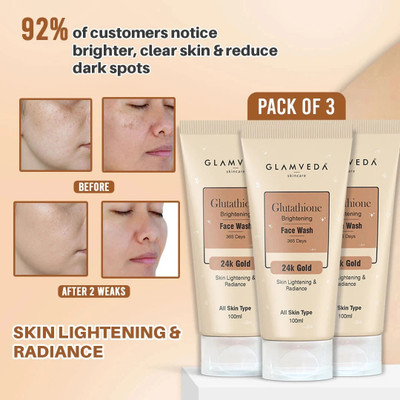 GLAMVEDA Glutathione 24 k Gold For Reduce Dark Spots & Pigmentation ( Pack Of 3) Face Wash(300 ml)
