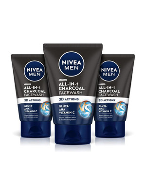 Nivea Men All In One Charcoal, Combo Vitamin C, Gluta, AHA ,Brighten Radiant Skin Cleanser Face Wash(300 g)
