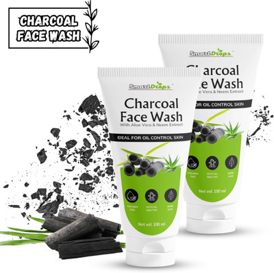 smartdrops Charcoal with Aloe Vera & Neem Extract Removes Pollutants & Dirt Face Wash(200 ml)