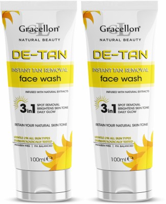 Gracellon De-Tan Instant Tan Removal  Spot Removal | Brightens Skin Tone | Daily Glow (Pack Of 2) Face Wash(200 ml)