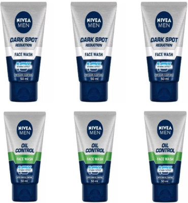 NIVEA F.W. 50ml - Dark Spot Reduction - 3pcs & Oil Control - 3pcs (Pack of 6) Face Wash(300 ml)