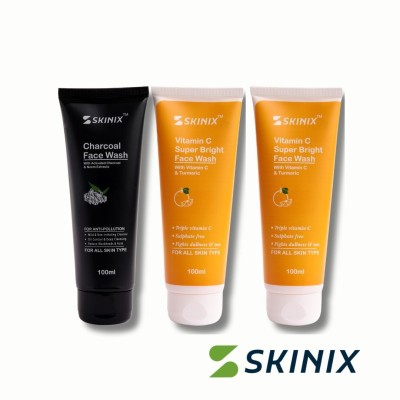 SKINIX  Combo kit | Charcoal  (100 Ml ) | Vitamin C  (200 Ml ) Face Wash(300 ml)