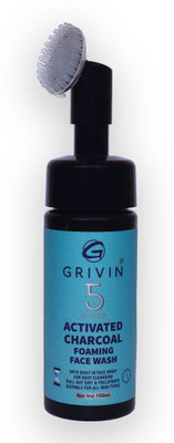 Grivin 5 o' Clock Activated Charcoal Foaming Built-In Face Brush for deep cleansing Face Wash(150 ml)