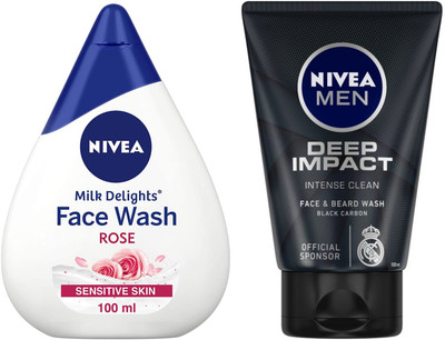 NIVEA MD Rose 100ml & Deep Impact 100ml Fw Set of 2 Face Wash(200 ml)