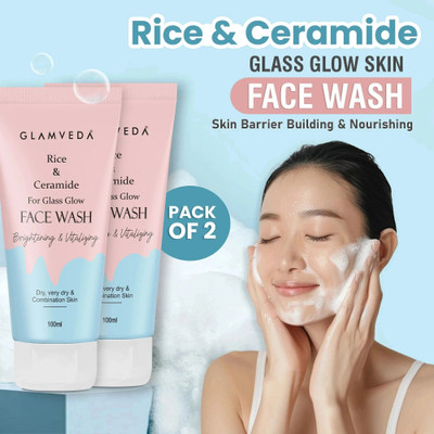 GLAMVEDA Rice Water & Ceramide Glass Skin SLS & Paraben Free Pack Of 2  Face Wash(200 ml)