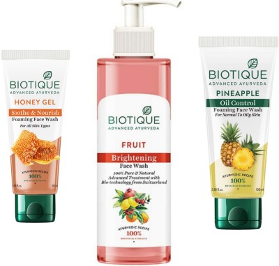 BIOTIQUE  - Honey Gel 50 ML , Fruit 200 ML & Pineapple 100 ML Face Wash(350 ml)