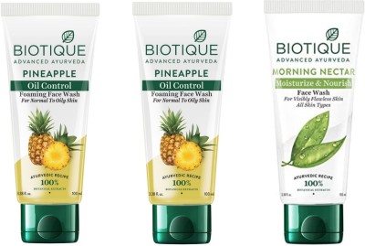 BIOTIQUE Pineapple Wash 100ml (Pack of 2), Morning Nectar  100ml (Pack of 1) Face Wash(300 ml)