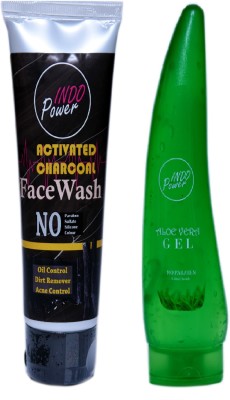INDOPOWER ZhH 203-ACTIVATED CHARCOAL FACEWASH 100g. +ALOE VERA GEL 150ml.(2 Items in the set)