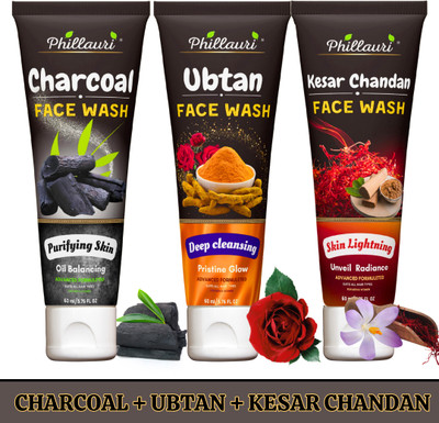 Phillauri Charcoal,Ubtan And Keshar Chandan Simple Kind To Skin Refreshing For Men & Women Face Wash(180 ml)