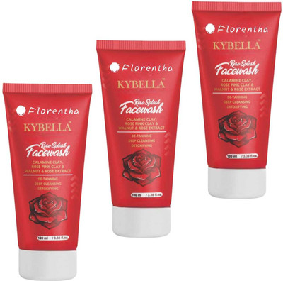 FLORENTHA KYBELLA ROSE SPLASH FACEWASH FOR CLEAR & YOUNG LOOKING SKIN PACK OF 100ml X 3 Face Wash(300 ml)