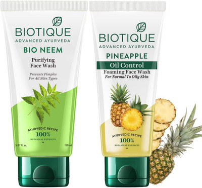 BIOTIQUE Fresh Neem 150ml & Pineapple 150ml Facewash Set of 2 Face Wash(300 ml)
