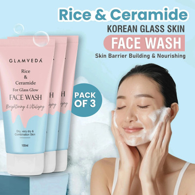 GLAMVEDA Rice Water & Ceramide Glass Skin SLS & Paraben Free ( Pack Of 3 ) Face Wash(300 ml)