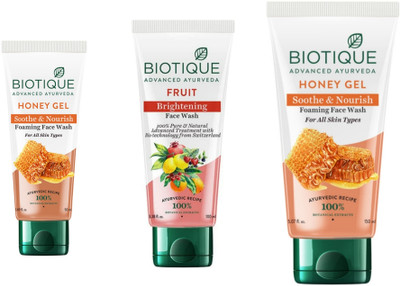 BIOTIQUE  - Honey Gel 50 ML , Fruit 100 ML & Honey Gel 150 ML Face Wash(300 ml)