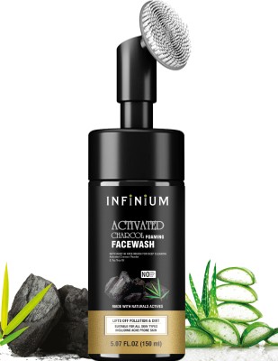 INFINIUM Activated Charcoal Foaming  with Built-In Face Brush for deep cleansing, Anti-Pollution, oil control - No Parabens, Sulphate, Silicones - 150mL  Face Wash(150 ml)