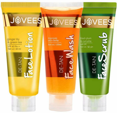 JOVEES Detan Routine (Set of 3) De-tan Face Lotion &  and Scrub Face Wash(280 ml)