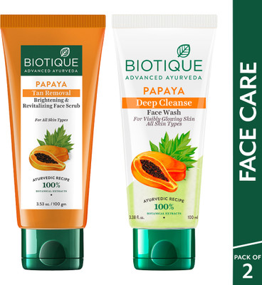 BIOTIQUE Face Care Combo Papaya Tan Removal Face Scrub & Papaya Deep Cleanse  Face Wash(200 g)