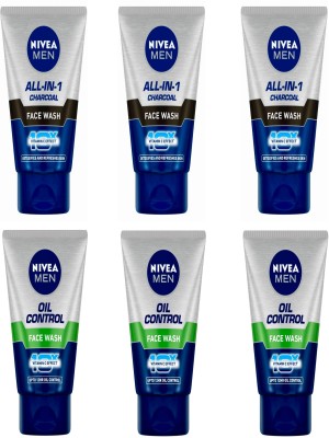NIVEA 3pc All in One 50gm & 3pc Oil Control 50gm Fw Set of 6 Face Wash(300 ml)