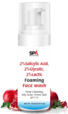 SPA Professionals Salicylic(BHA) Glycolic(AHA) Latic Acid for Oily & Acne Prone Skin Foaming Face Wash(150 ml)