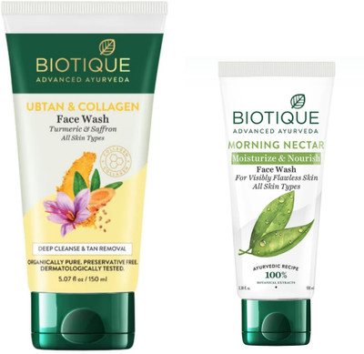 BIOTIQUE Ubtan & Collagen -150ml & Morning Nectar -100ml (Pack of 2) Face Wash(250 ml)
