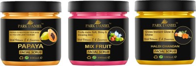 PARK DANIEL Papaya, MixFruit & Haldi Chandan Extract Face Cleanser Scrub Pack of 3 of 100 ML Face Wash(300 ml)