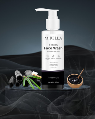 MIRELLA Activated Charcoal  – Deep Pore Cleanser with Natural Detox Agents & Controls Oil & Acne Face Wash(100 ml)