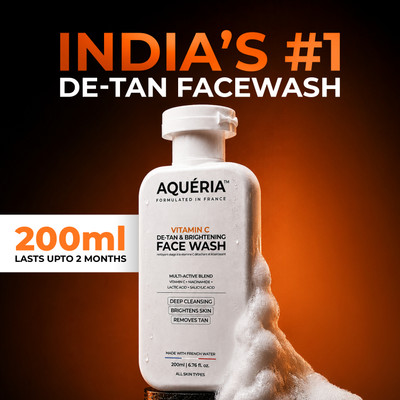 Aqueria Vitamin C De-Tan & Brightening | Multi Active Cleanser for All Skin Types Face Wash(200 ml)