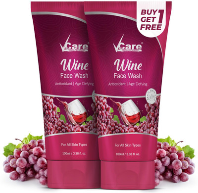 Vcare Red Wine Face Cleanser Suitable for All Skin Types | Buy 1 Get 1 Free 100g Face Wash(200 g)