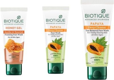 BIOTIQUE  - Honey Gel 50 ML , Papaya 50 ML & Papaya 100 ML Face Wash(200 ml)