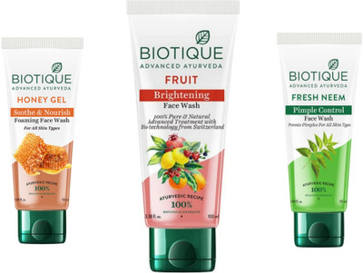 BIOTIQUE  - Honey Gel 50 ML , Fruit 100 ML & Neem 50 ML Face Wash(200 ml)
