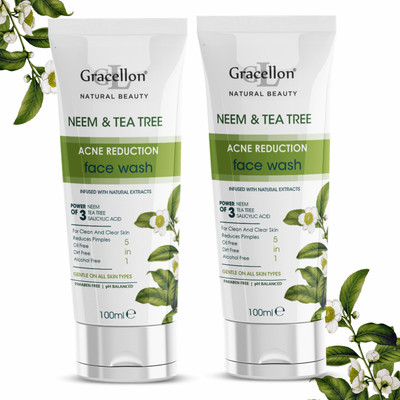 Gracellon Neem & Tea Tree Acne Reduction  (Pack Of 2) (100ml x 2) Face Wash(200 ml)