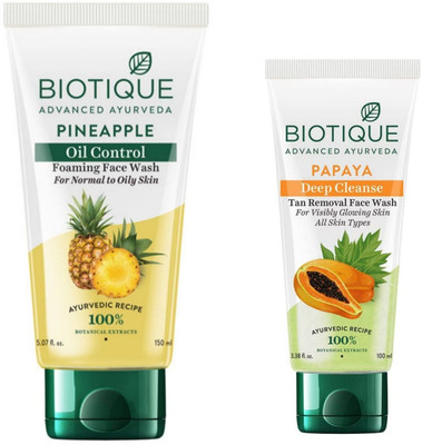 BIOTIQUE Papaya 100Ml Pineapple 150Ml  ( Pack 0f 2) Face Wash(250 ml)