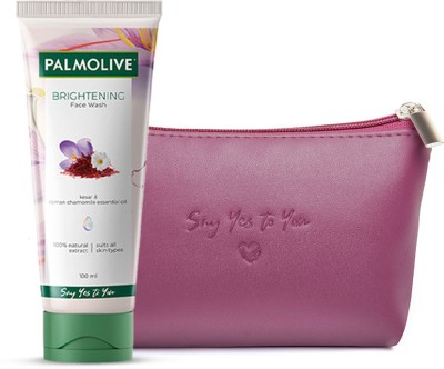 PALMOLIVE Brightening Gel (100ml) with Make-up Pouch  Gifting set(100 ml) Face Wash(100 ml)