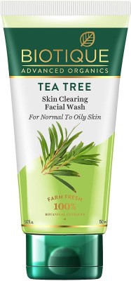 Biotique Advanced Organics Tea Tree Skin Clearing Normal to Oily Skin , 150 ml | Treats Acne, Pimples, Clear Skin | Paraben & SLS Free Face Wash(150 ml)