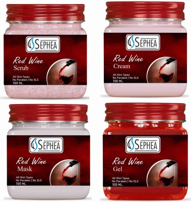 SEPHEA Professional Red Wine Facial Kit 2000 ml - Scrub + Cream + Pack + Gel 500 ml x 4(4 x 500 ml)