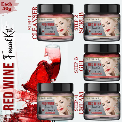 Pratibimb Grape Elegance Red Wine Facial Treatment Kit for Bright, and Youthful Skin(5 x 10 g)