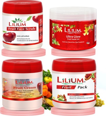 LILIUM Active Anti-Oxidants Fruit Facial Kit | Soothing Moisturized & Balanced Skin(4 x 900 g)