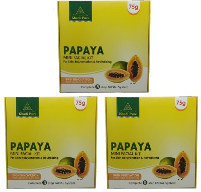 Khadi Pure Gramodyog Herbal Papaya Mini Facial Kit (Pack Of 3) (225G)(3 x 85 g)